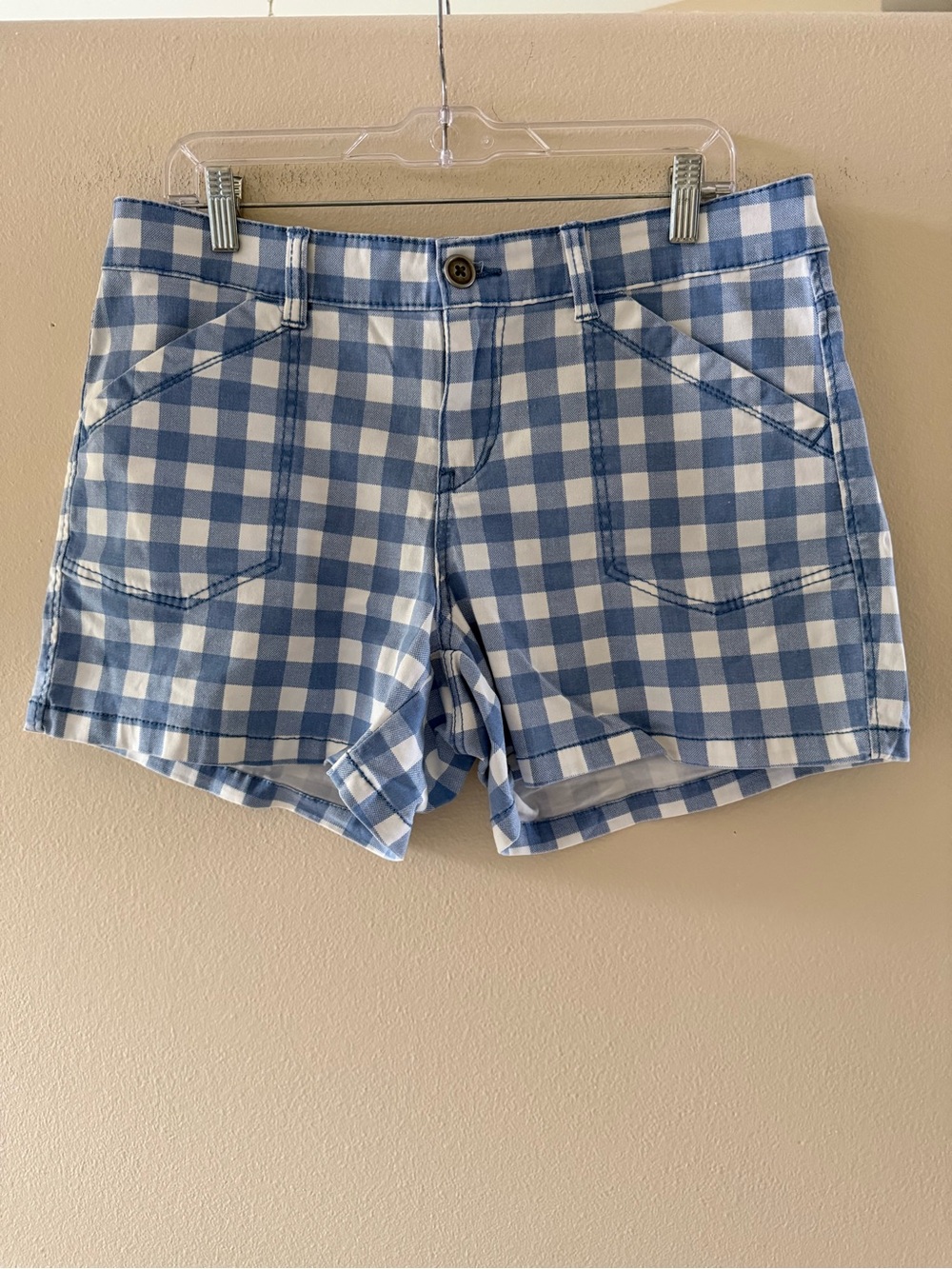 Supplies Women’s Light Blue Check Shorts with Front Pockets 4” Inseam